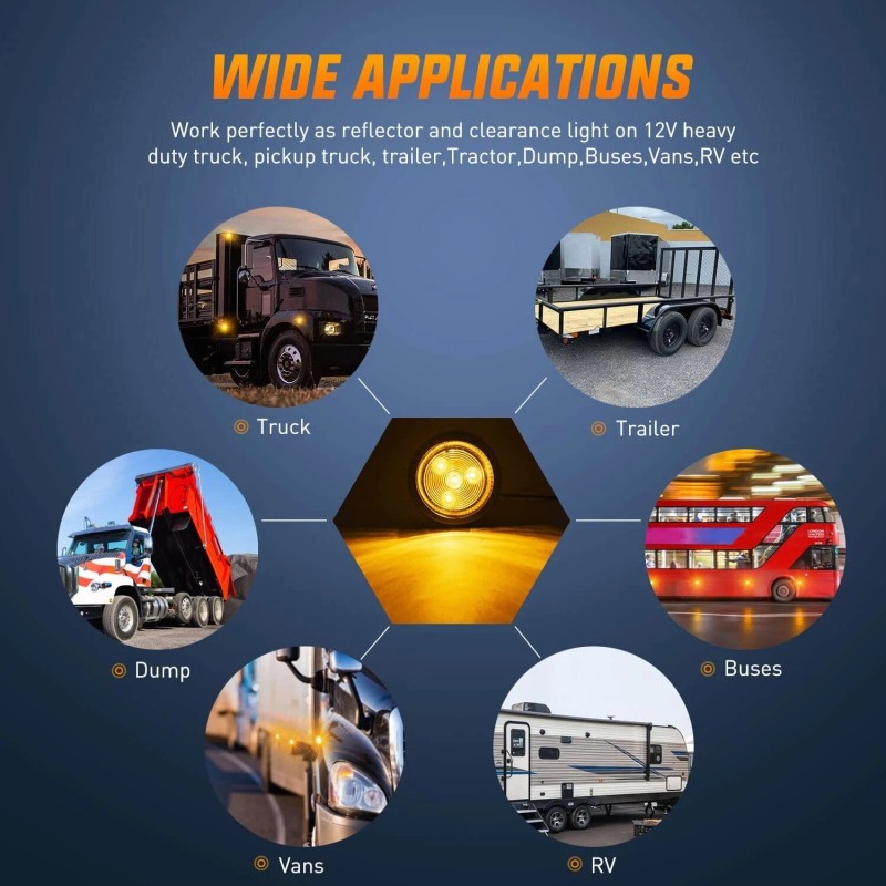 Nilight 10 PCS Round Trailer LED Marker Clearance Light Amber