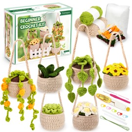 Karsspor Beginner Crochet Kit - 6 PCS Hanging Potted Plants Crochet, Crochet Starter Kit with Detailed Instructions and Video Tutorials, Complete Crochet Kit for Adults (Patent Product)