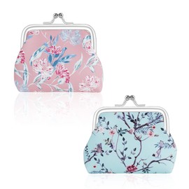 FuninCrea Pack of 2 Mini Purse Bags for Women, Coin Purses Faux Leather Change Purse with Kiss Lock, Small Bag Floral Pattern Coin Bag, Mini Bag for Cash, Coin, Keys, multicoloured, Style 2