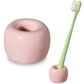 Urbanstrive Sleek Mini Ceramics Toothbrush Holder Stand for Bathroom Vanity Countertops, Pink