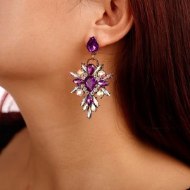 Denifery Purple Crystal Rhinestone Dangle Earrings Tassel Earrings C Shaped Earrings Chandelier Drop Earring Evening Prom Pageant Earrings for Women (Style 3)