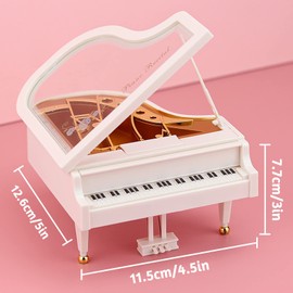 FORYNXHWIN Piano Music Box, Mini Piano Music Box Wind Up Can Be Used as Desk Decoration, Ornament, Christmas, Valentine's Day, Birthday Gift (White)