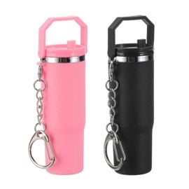PATIKIL Mini Cup Keychain, 2 Pack Lip Balm Holder Mini Tumbler Key Chains Cute Decor Keychain Charm for Backpack Handbag Purse, Pink, Black