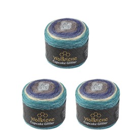 Cupcake Glitter Simli 3 x 150 g Knitting Wool 450 g Wool for Knitting and Crocheting Baby Wool Turkish Wool Colour Gradient Wool Glitter (Petrol Turquoise Grey 2140)