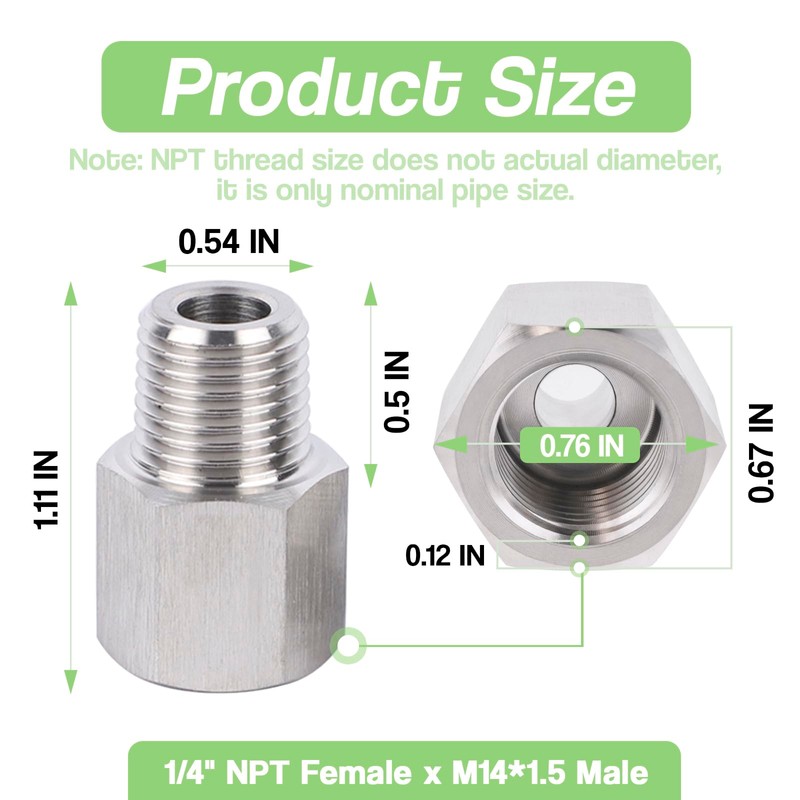 Goldpea Stainless Steel 304 1/4" NPT Female x M14*1.5 Male
