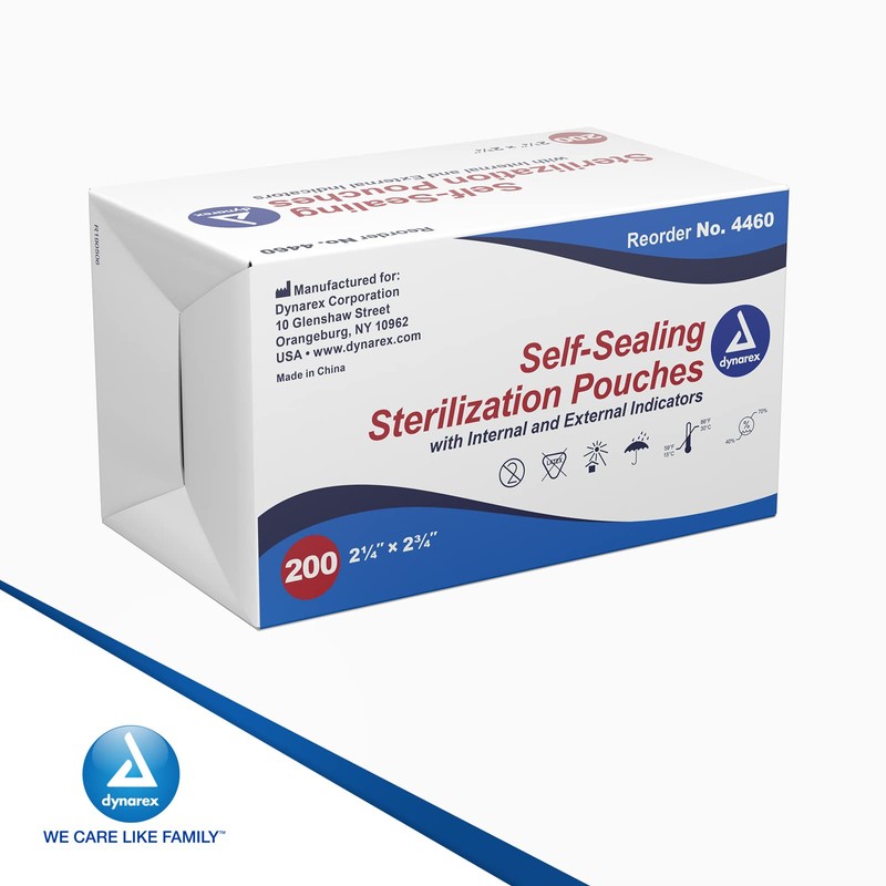 Dynarex Sterilization Pouches - Self-Sealing Autoclave Bags for Medical, Dental,
