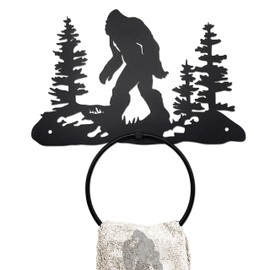 Bigfoot Sasquatch Metal Towel Holder - Rustic Towel Ring - Rustic Cabin, Lodge, Mountain Art Decor - Bigfoot Sasquatch Gift (Mat Black)
