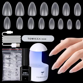 TOMICCA Gel Nail Kit Nail Tips and Gel Nail Glue, 8 In 1 Nail Glue Gel 240pcs Short Almond Soft Gel Nail Tips, Nail Extension Kit Matte Fake Nails Acrylic Nails with UV LED Lamp, Nail Clipper for DIY Gel Nail Art
