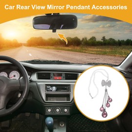 Partuto 1 Pcs Artificial Crystal Bowknot Water Drop Car Rear View Mirror Pendant Accessories Car Hanging Ornament Pink