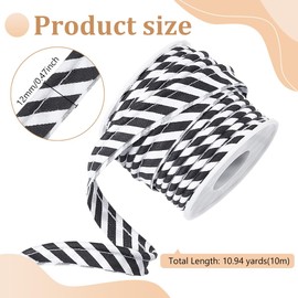 BENECREAT 10m Black Stripe Bias Tape, 12mm Single Fold Bias Binding Tape Seaming Quilting for Cheongsam Decoration, Clothing Seaming Piping