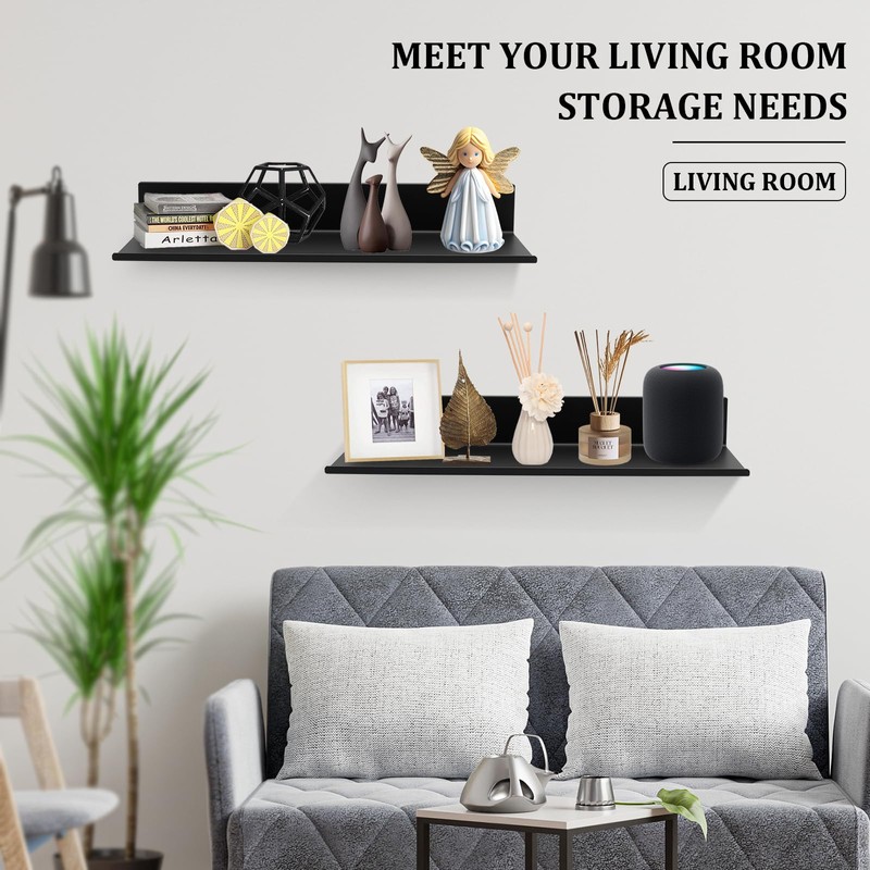 WJMY Pack of 2 Wall Shelves Black Metal Picture Rail