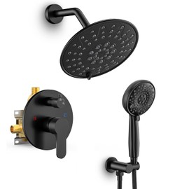 SR SUN RISE Shower Faucet - 8 Inch Multifunctional High Pressure Shower Head System with Handheld Shower Head Fixtures - Valve Included - Matte Black