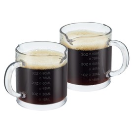 Ackers 2 Pack Measuring Cups, 75ML/2.5OZ Espresso Cups with Handle, Espresso Shot Glasses with Double V-Shaped Mouth, Thickened Bottom and Wall, Milk Frothing Pitcher