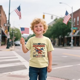 Toddler Girls 4th of July T-Shirt American Flag Popsicle Print Cotton Kids Boys Independence Day Tees (US, Age, 4 Years, Khaki-Airplane)