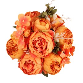 Blooming Paradise Artificial Fake Flowers Plants Silk Peony Flower Arrangements Wedding Bouquets Decorations Plastic Floral Table Centerpieces Home Kitchen Party Décor Festival Bar DIY(Orange)