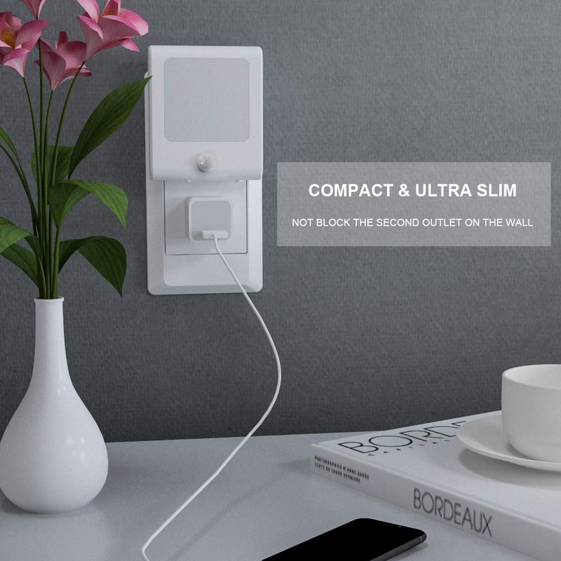 MAZ-TEK Plug in Motion Sensor Lights with Adjustable Brightness,Warm White