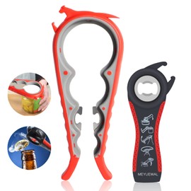 MEYUEWAL 6 in 1 Lid Opener - Bottle, Jar, & Can Opener for Seniors with Arthritis or Weak Hands - Heavy Duty & Smooth Edge, Red