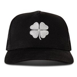 Lucky Brand Standard Trucker Hat | Snapback | Adjustable | Mesh Back | Baseball Cap | Golf | Fishing | American Heritage, 3D Embroidered Clover-Black