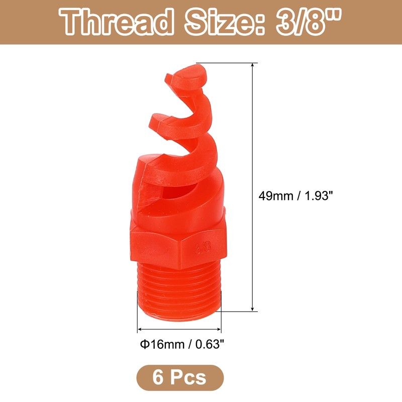 sourcing map 6Pcs Spiral Cone Nozzles, 3/8" Male PP Plastic