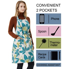2 Pack Bib Aprons for Women Soft Cotton Linen Kitchen Cooking Chef Apron with Pockets Adjustable Machine Washable Neiicty 02… Flower & Block2