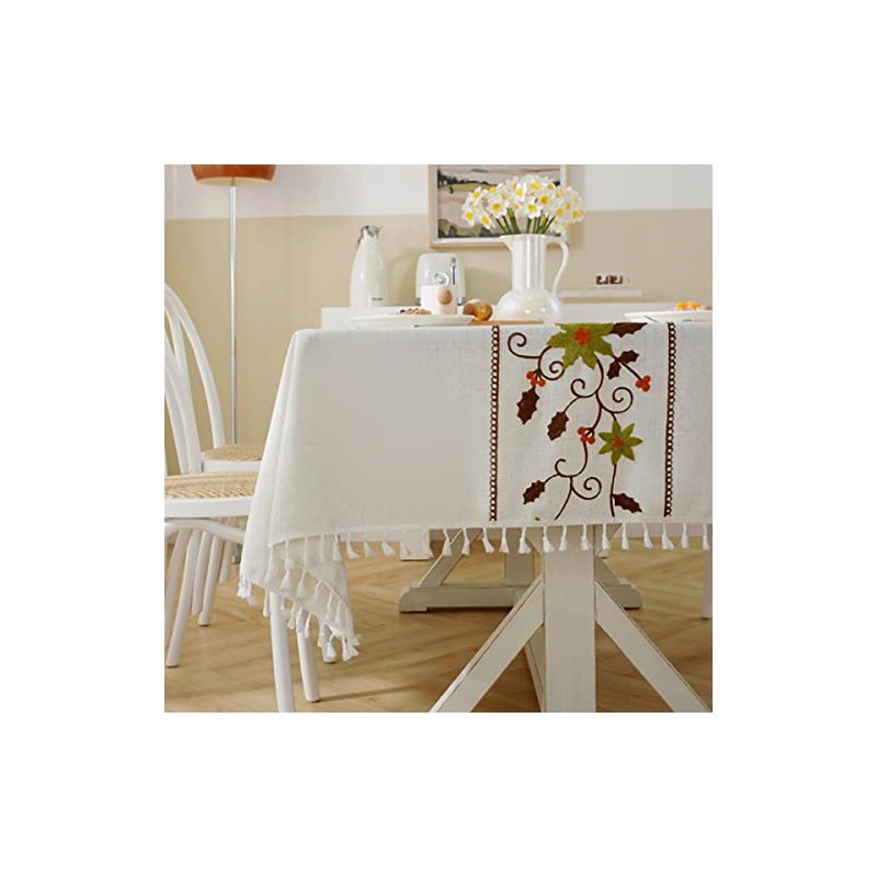 Mantel rectangular impermeable con borlas, mantel de algodón de cáñamo