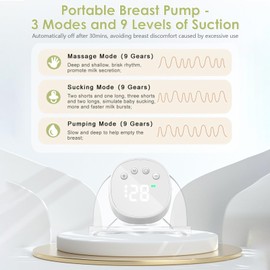 Journeyside Electric Hands-Free Breast Pump Portable with 3 Modes and 9 Levels, LED Display, Ultra Silent Light Milk Pump, Removable Milk Bottle, BPA-Free, Flange 24 mm, White