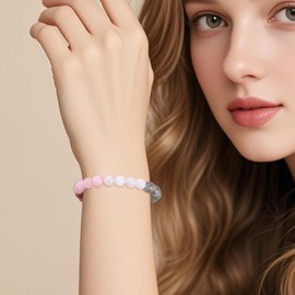 JSDDE Women's Bracelet Gemstone Pearl Bracelet Rose Quartz Moonstone Bracelet Healing Stone Bead Bracelet Lucky Charm Jewellery for Women