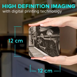 1 x Square Jumbo Size Coaster 12cm The Flying Scotsman Steam Train Cork Backed MDF Glossy Tea Coffee Accessory #52254