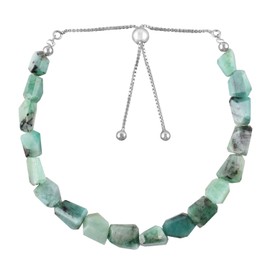 Natural Emerald Gemstone Beads Bolo Bracelet, Adjustable Slider Chain, Energy Stones, Chakra Healing Crystals, Silver Plated, Gift for Women, Birthstone, Gemstones Jewelry,10 inch
