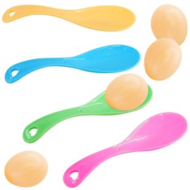 The Magic Toy Shop Egg and Spoon Race Game Easter Kids Outdoor Garden Sports Fun Balance Retro Game, 4 Plastic Spoons and 4 Eggs