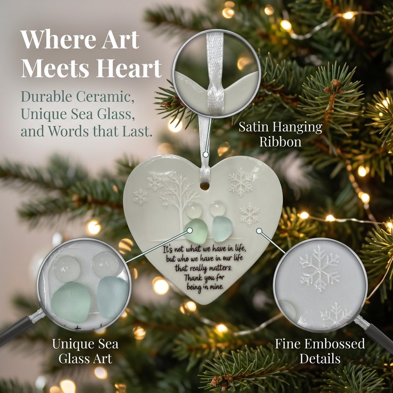 3D Sea Glass Figures Ceramic Heart Ornament, Best Friend Birthday