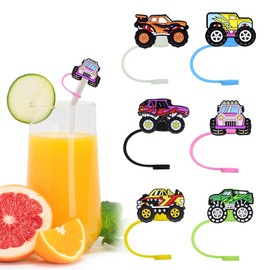 12pcs Monster Truck Reusable Food Grade Silicone Straw Sleeve Caps, Suitable for Party Favor Bags,Birthday Party, Friends Gather Monster Truck Party Favor,Dustproof Soft Straw Covers for 7-8mm Straws