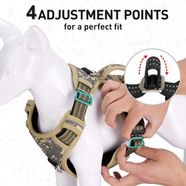 No Pull Dog Harness for Large Medium Breed - Adjustable Easy Control Dog Harness with Handle 2 Metal Rings - Durable Reflective Vest Harness Soft Padded for Walking Hiking Heavy Duty Tactical