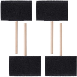 HINZIC 4 Pcs 4 inch Foam Paint Brushes Black Sponge Brushes Wood Handle Foam Brushes for Painting Varnishes DIY Craft Projects