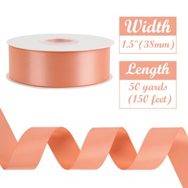 HUIHUANG Peach Satin Ribbon 1-1/2 inch x 50 Yards Peach Color Double-Faced Satin Ribbon for Gift Wrapping, Bows, Flower Bouquet, Eternal Roses, Crafts, Bridal Shower Wedding Decor