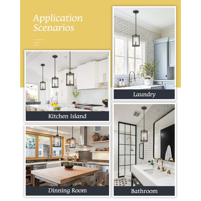 Osimir Farmhouse Pendant Light Fixtures, 1-Light Black Glass Pendant Lights