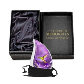 Trupoint Memorials Small Urns for Human Ashes Keepsake, Decorative Mini Cremation Urn for Adult Men & Women – Small, Purple Hummingbird Teardrop