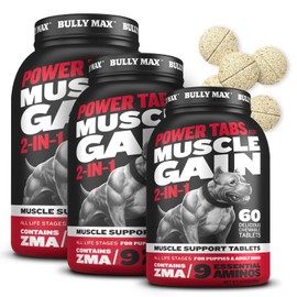 Bully Max 2-in-1 Muscle Builder Chewable Tablets for Puppies & Adult Dogs - Dog Vitamins & Supplements for Muscle Gain & Growth - Canine Puppy Multivitamins for All Breeds & Ages - 60 Tabs (3 Bottles)