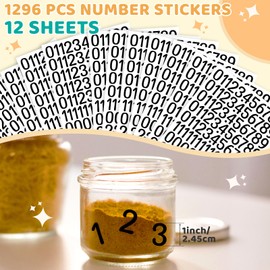 Black 1 inch Number Stickers 1-10, 1296 Pcs/12 Sheets Vinyl Numbers Stickers Labels Stick-on & Waterproof, Numbered Stickers Decal Decal for Sorting, Organizing, Storage Boxes, Lockers, Office&School