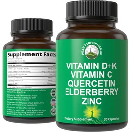 Immune Support Supplement with 6 Top Ingredients. Vitamin D3 K2 + Vitamin C + Elderberry + Zinc + Quercetin. Includes 5000 IU Vitamin D. Zinc 15mg. Immunity Capsules. Supplements for Women and Men