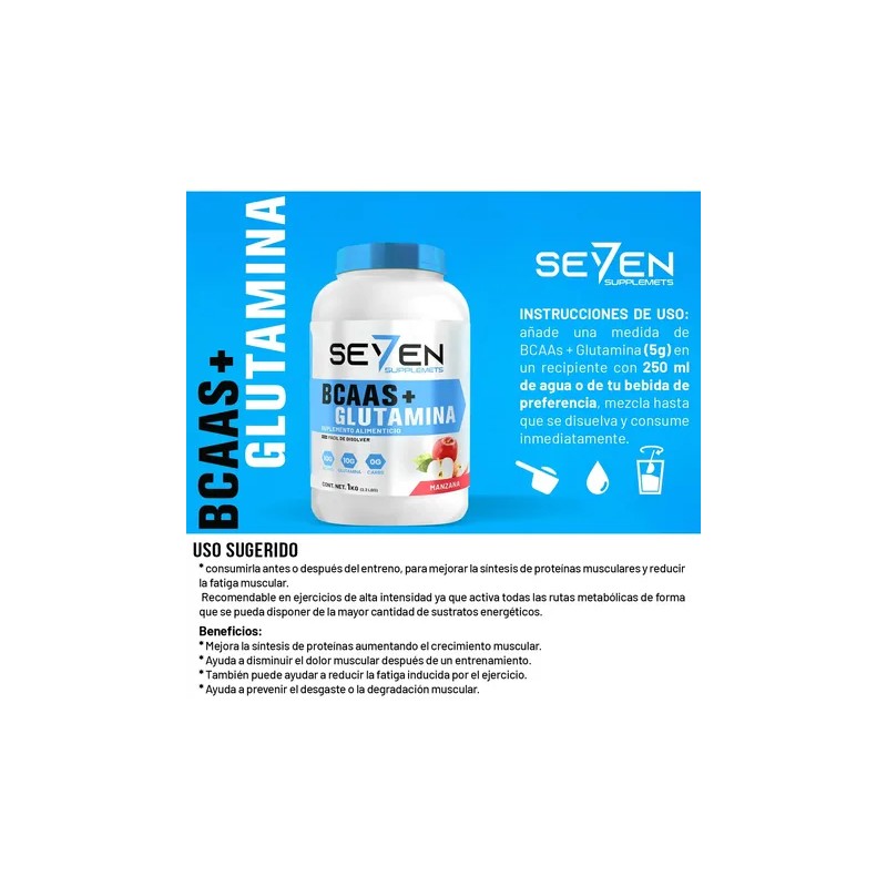 Aminoácidos Bcaas + Glutamina Seven 1kg Varios Sabores