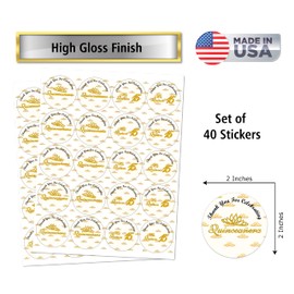 40 Quinceanera Stickers, 2 Inch Big Round Glossy Labels, Thank You for Celebrating Mis Quince 15 Birthday Theme, Great for Party Favors, Tags, Games and Supplies. Made in USA (Gold)