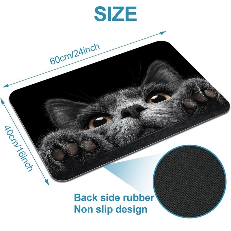 Rstick Grey Cat Peeking Printed Bathroom Rug Non - Slip