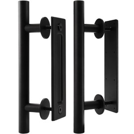 Peohud 2 Pack Sliding Barn Door Handle, Carbon Steel Pull and Flush Hardware Set, 12 Inch Heavy Duty Rustic Two-Side Design Door Hardware Set for Barn, Bedroom, Gate, Cabinet