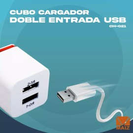 Maíz Adaptador Cubo Cargador 2.1a, 2 Puertos Usb Paq 5 Pz Mayoreo