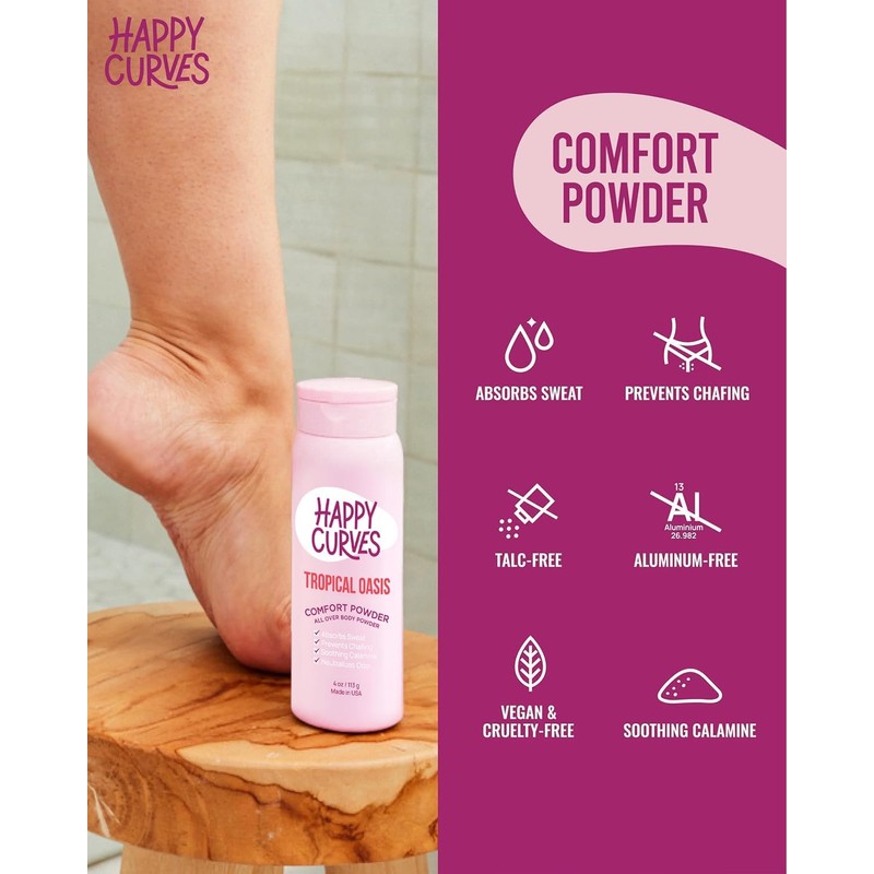 HAPPY CURVES Comfort Powder: Talc Free Anti Chafe Body &