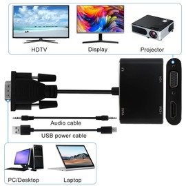 NGHTMRE 2025 Upgrade VGA to HDMI+VGA Adapter for Dual Monitors, VGA to HDMI Adapter Splitter 2 in 1,1080P@60HZ Full HD Display Video Converter for PC Laptop Link Monitor/HDTV/Projector, Plug & Play