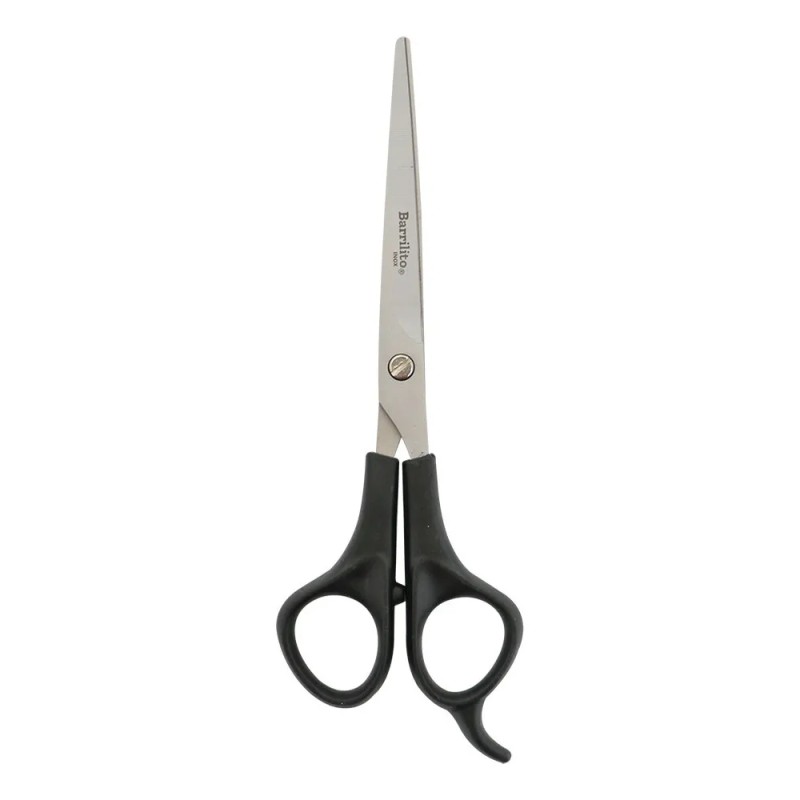 Tijera Peluquero Con Gancho Barrilito 17.8 Cm Troquelada Color Negro
