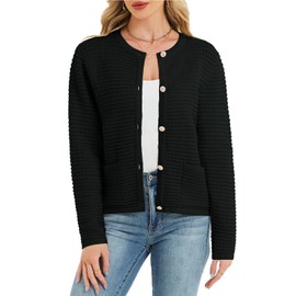 Hody Lovy Winter Fashion Cardigan Sweaters for Women Trendy Fall Outfits Cropped Button Up Jacket Black