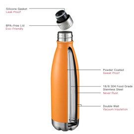 17oz Insulated Stainless Steel Hot Cold Water Bottle, Sports Fitness Double Walled Vacuum Reusable Beach Thermoses, Travel Metal Thermal Flask Leak Proof Gifts for Cycling (Cola Shape, Orange, 1 PC)